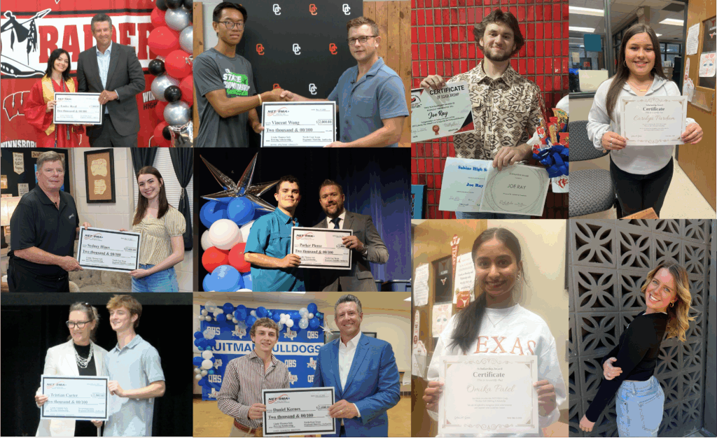 Check presentations to celebrate Linda Thomas Safe Driving Scholarship winners.