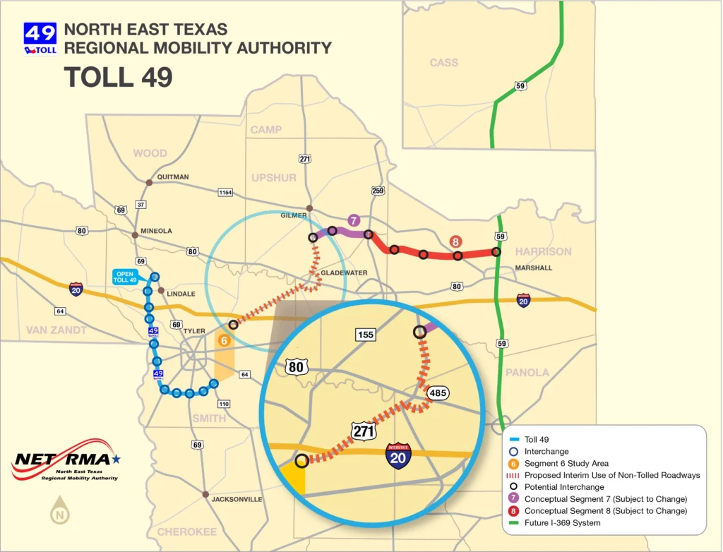 map showing toll road