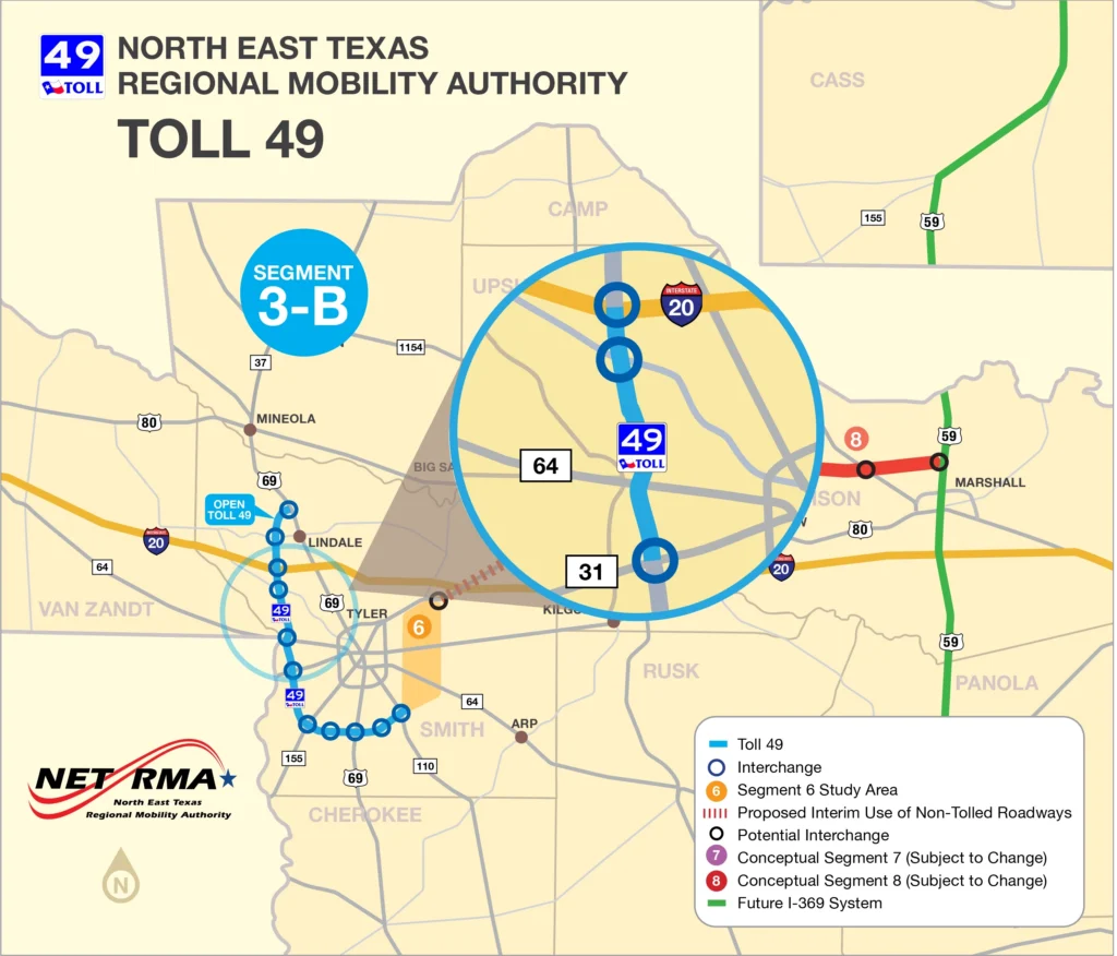 map showing toll road