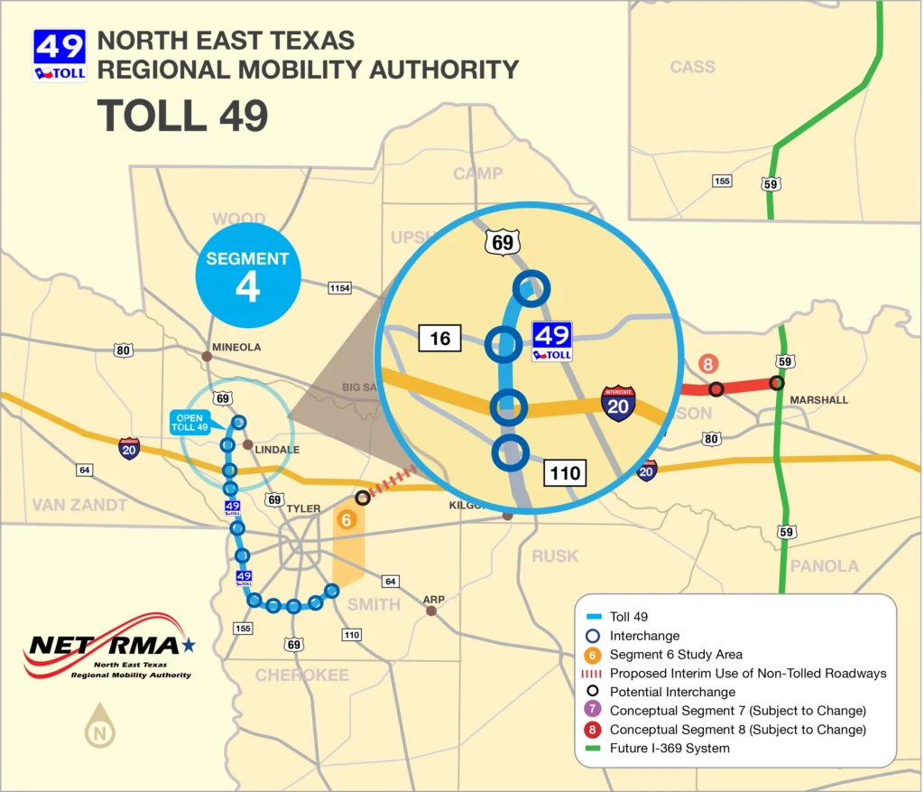 map showing toll road