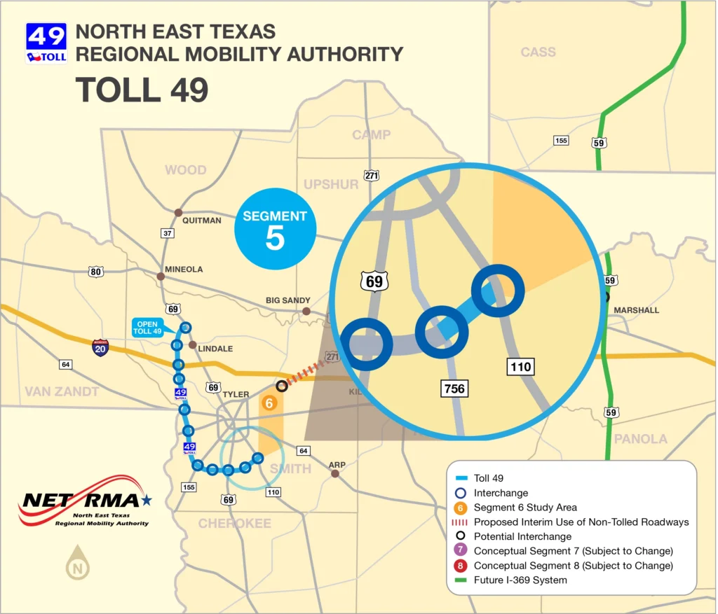 map showing toll road