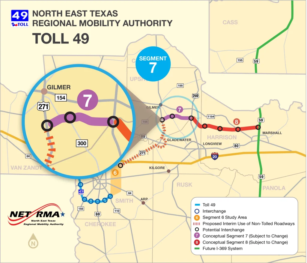 map showing toll road