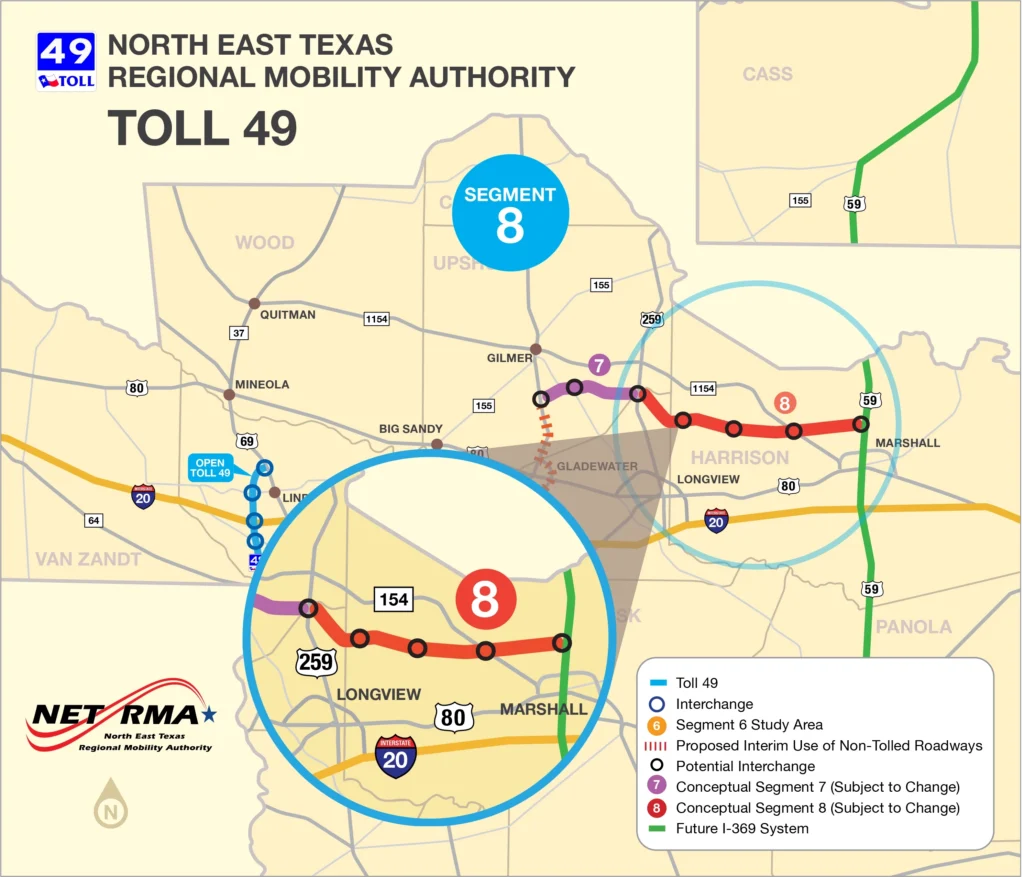 map showing toll road